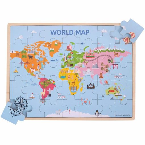 Puzzle din lemn - Harta lumii (35 piese), BIGJIGS Toys, BJ098, 691621190982 - imagine 2