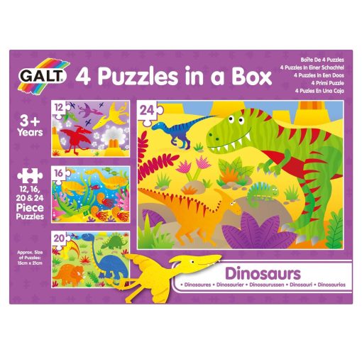 Set 4 puzzle-uri Dinozauri (12, 16, 20, 24 piese), Galt, 1004735, 5011979576767