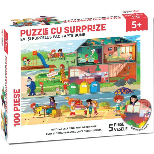 Puzzle cu surprize - Evi si Purcelus fac fapte bune (100 piese), EDU CLASS, CCPPL089R, 8906045560894