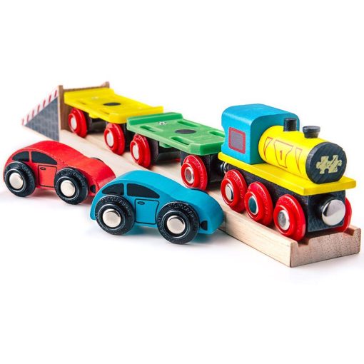 Trenulet cu platforma auto, BIGJIGS Toys, BJT199, 691621541999 - imagine 2
