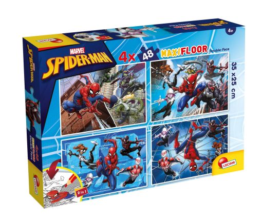 Puzzle de colorat maxi  - Spiderman (4 x 48 de piese), LISCIANI, L100385, 8008324100385