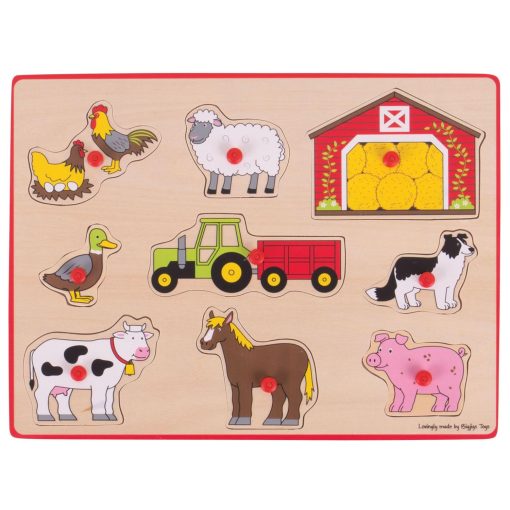 Puzzle din lemn incastru - Ferma, BIGJIGS Toys, BJ259, 691621192597