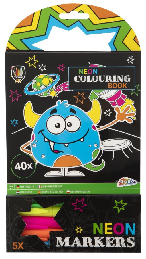 Carte de colorat cu carioci neon - Monstrulet, Grafix, 150079-1, 8715427093482