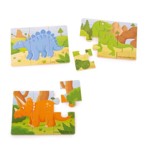 Set 3 puzzle din lemn - Dinozauri, BIGJIGS Toys, BJ816, 691621198162 - imagine 2