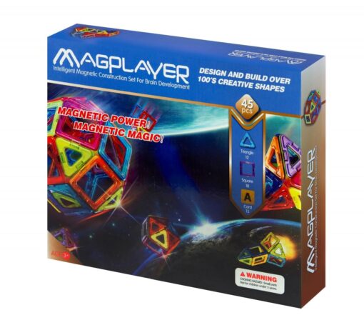 Joc de constructie magnetic - 45 piese, MAGPLAYER, MPA-45, 6940482200328