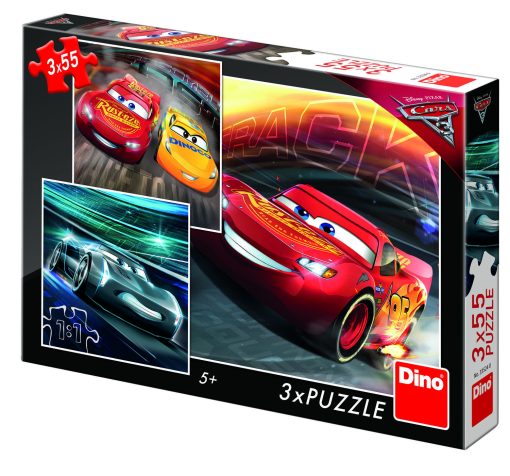Puzzle 3 in 1 - Cars 3: Cursa cea mare (3 x 55 piese), Dino, 335240, 8590878335240