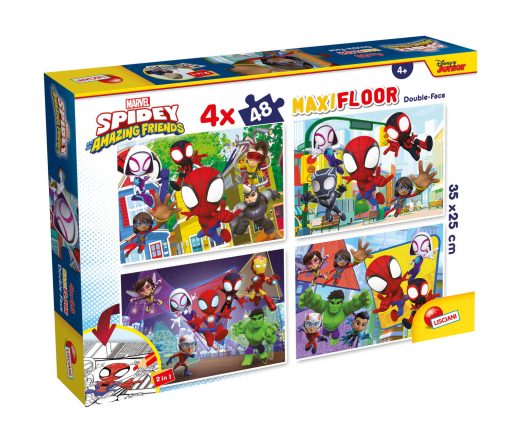 Puzzle de colorat maxi - Paienjenelul Marvel si prietenii lui uimitori (4 x 48 de piese), LISCIANI, L100378, 8008324100378