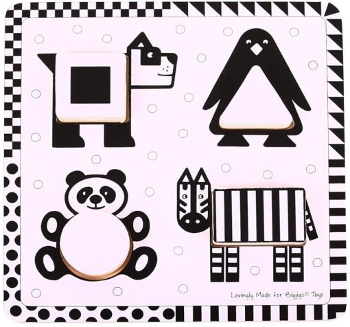 Puzzle alb-negru - animale si forme, BIGJIGS Toys, BJ514, 691621195147 - imagine 2