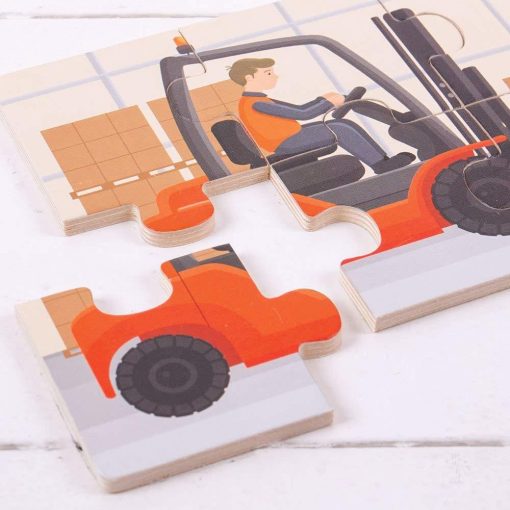 Set 3 puzzle din lemn - Vehicule pentru constructii, BIGJIGS Toys, BJ817, 691621198179 - imagine 4