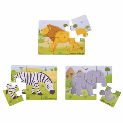 Set 3 puzzle din lemn - Jungla Vesela, BIGJIGS Toys, BJ818, 691621198186 - imagine 3