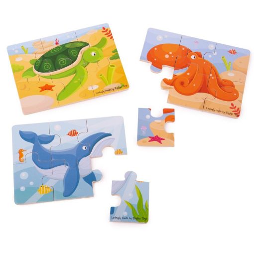 Set 3 puzzle din lemn - Lumea acvatica, BIGJIGS Toys, BJ819, 691621198193 - imagine 2