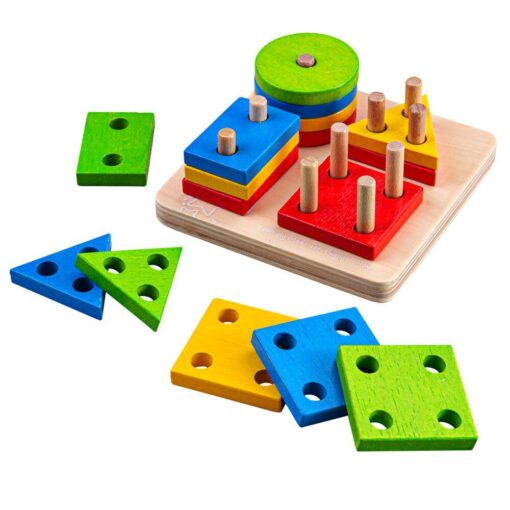 Joc de sortare - 4 forme geometrice, BIGJIGS Toys, BB094, 691621530948