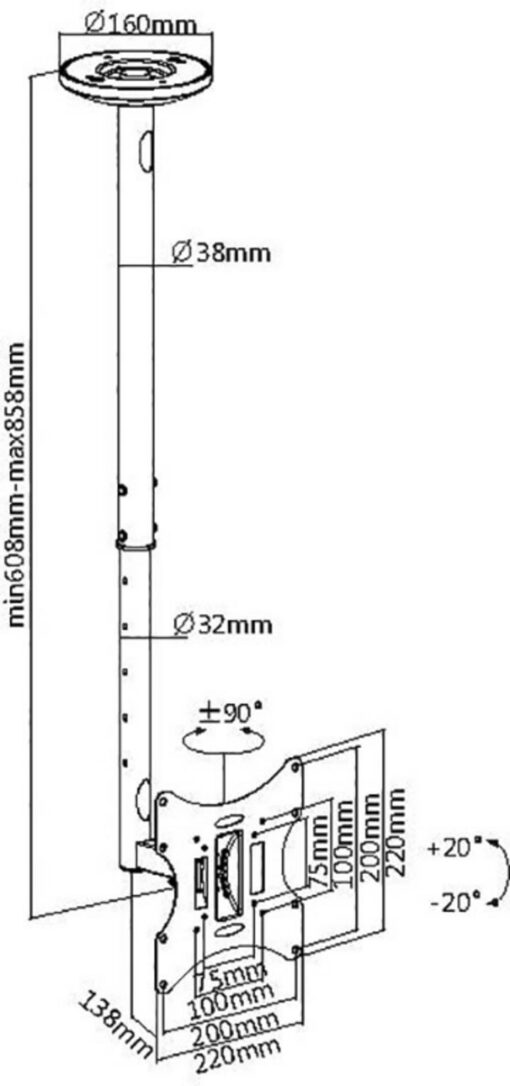Suport profesional universal pentru Tv cu prindere in tavan, diagonale 23"- 42", max 30 kg, Mywall, HL4-2 - imagine 2