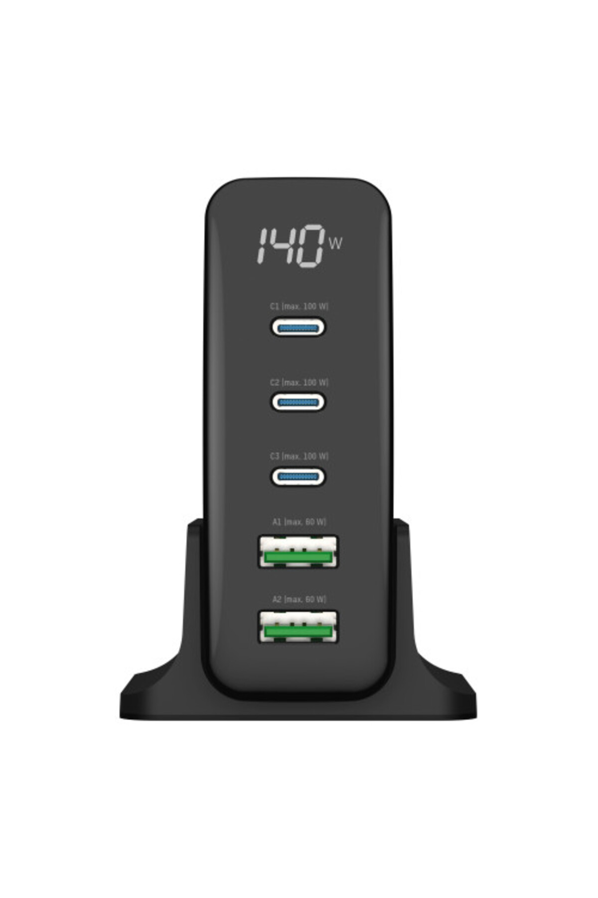 Incarcator retea de birou Ultra Fast Charge e-SWC, 3 x USB-C, 2 x USB-A, 140 W, Negru